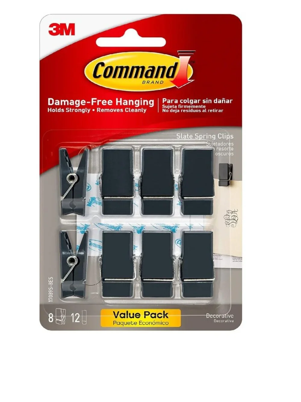 Command Spring Clips, Slate, 8-Clips, 12-Strips, Decorate Damage-Free
